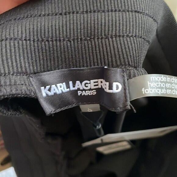 Karl Lagerfeld Satin Joggers Lace Trim Crepe Back Drawstring Waist Pants M - Picture 6 of 6